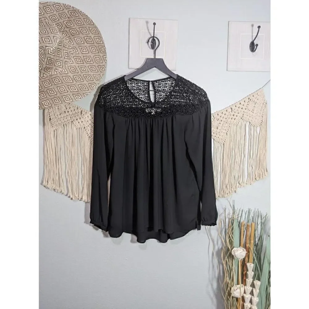 Loft Black Lace Detail Top